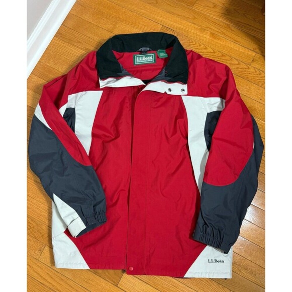 LL Bean Mens L Tall Vintage‎ Colorblock Technical Full Zip Hoodless Jacket Red